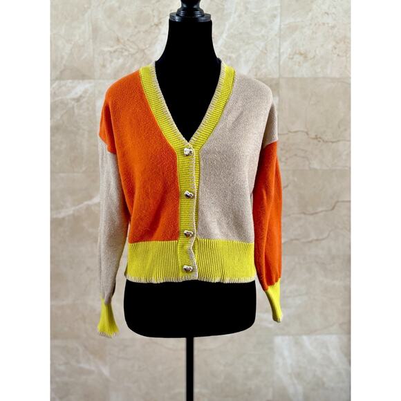 Kerri Rosenthal Sunshine Cardigan - XS Orange Yellow Colorblock Dopamine - Picture 3 of 12